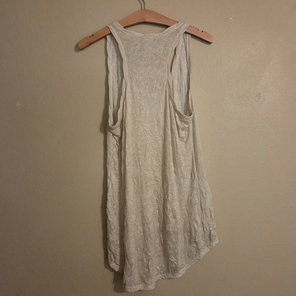 FREE PEOPLE Golden Metallic Sparkle Hi Lo Crinkle Textured Tank Top Women's XS - Picture 4 of 11